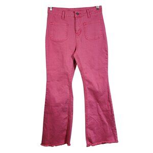 Boutique Pink Jeans Size 6 Raw Hem Zipper Button Patch Pockets Flare High Rise